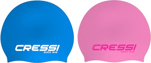 CRESSI Ricky Jr Swim Cap Bundle - Zwei Junior Badekappen, Hellblau/Weiß + Rosa/Rosa, Einheitsgröße von CRESSI