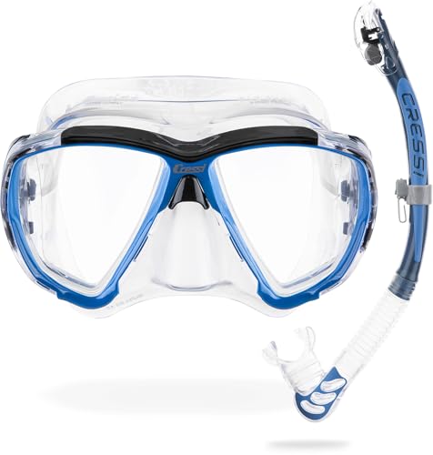 CRESSI Big Eyes+Alpha Ultra Dry Combo Clear/Azure - Combo Set Maske + Schnorchel UD zum Tauchen und Schnorcheln, Transparent/Hellblau, Einheitsgröße, Erwachsene CRESSI Big Eyes+Alpha Ultra Dry Combo Clear/Azure - Combo Set Maske + Schnorchel UD zum Tauchen und Schnorcheln, Transparent/Hellblau, Einheitsgröße, Erwachsene von CRESSI