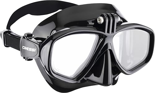 CRESSI Action Mask Black/Black - Unisex Tauchmaske Reduziertem Volumen und Action-Cam-Halterung, Schwarz/Schwarz, Einheitsgröße von Cressi