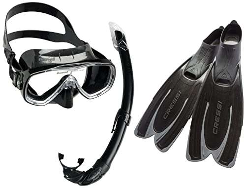 Cressi Agua - Unisex Premium Flossen Self Adjusting zum Tauchen, Apnoe, Schnorcheln und Schwimmen, Schwarz, 43/44 & Unisex-Erwachsene Onda Mare Schnorchelset Tauchset Taucherbrille, Schwarz Cressi Agua - Unisex Premium Flossen Self Adjusting zum Tauchen, Apnoe, Schnorcheln und Schwimmen, Schwarz, 43/44 & Unisex-Erwachsene Onda Mare Schnorchelset Tauchset Taucherbrille, Schwarz von Cressi