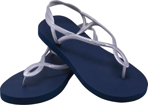 Cressi Damen Lady Flip Flop Marbella with Strap Premium Strandschuhe, Blau/Silber, 39/40 von Cressi