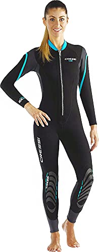 Cressi Damen Lei All-in-one Wetsuit Einteiliger Neoprenanzug für Frauen aus Neopren 2,5 mm, Schwarz/Grau/Aquamarin, L von Cressi