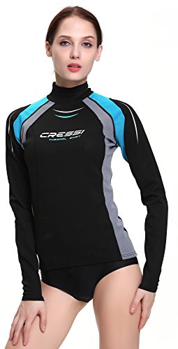 Cressi Thermo Vest LS Lady - Thermohemd für Frauen mit Langen Ärmeln, Schwarz/Aquamarin/Grau von Cressi