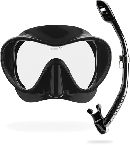 Cressi F1 + Dry Combo - Rahmenlose Maske + Schnorchel Dry Combo Set zum Tauchen und Schnorcheln, Schwarz, Einheitsgröße, Unisex Erwachsene von Cressi