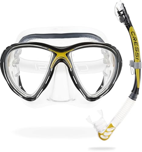 CRESSI Combo Big Eyes+Alpha UD Clear/Yellow - Kombo Set Maske Big Eyes Evo und Schnorchel Alpha UD, zum Tauchen und Snorkeln, Transparent/Gelb, Einheitsgröße, Erwachsene CRESSI Combo Big Eyes+Alpha UD Clear/Yellow - Kombo Set Maske Big Eyes Evo und Schnorchel Alpha UD, zum Tauchen und Snorkeln, Transparent/Gelb, Einheitsgröße, Erwachsene von CRESSI