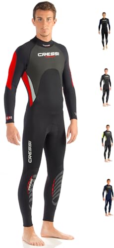 Cressi Morea Herren - Neoprenanzug 3mm für alle Wassersportarten, Schwarz/Rot/Silber, XXXL/7 von Cressi