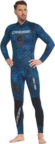 Cressi Men's Tokugawa Man Monopiece 3mm - Einteiliger Neoprenanzug aus 3 mm Camouflage-Neopren, Tarnung Blau von CRESSI