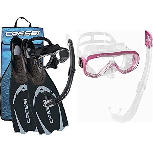 Cressi Pluma/Pluma Bag - Premium Flossen Set, Schwarz/Silber - Schnorchel Set, 43/44 & Unisex-Erwachsene Onda Mare Schnorchelset Tauchset Taucherbrille, Transparent/Rosa, Einheitsgröße Cressi Pluma/Pluma Bag - Premium Flossen Set, Schwarz/Silber - Schnorchel Set, 43/44 & Unisex-Erwachsene Onda Mare Schnorchelset Tauchset Taucherbrille, Transparent/Rosa, Einheitsgröße von Cressi