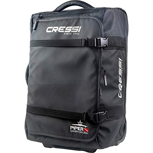 Cressi Piper Bag – Handgepäck Koffer 35,5x23x56 Großer, Ultraleichter, Trolley Handgepäck Ideal für Ausrüstungen, Wasserdichter Handgepäcktrolley für Koffer Handgepäck mit Teleskopgriff 50L, Schwarz von Cressi