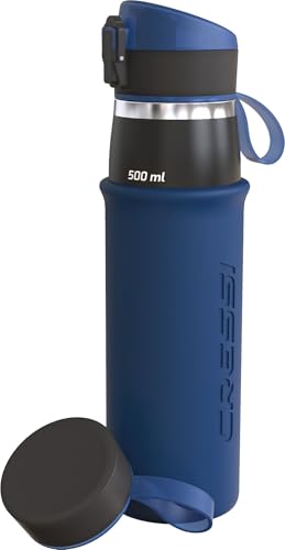 Cressi Unisex-Adult Water Bottle Tisk 500ml Thermoflasche aus Edelstahl mit weichem Silikonschutz, Blau Navy Cressi Unisex-Adult Water Bottle Tisk 500ml Thermoflasche aus Edelstahl mit weichem Silikonschutz, Blau Navy von CRESSI