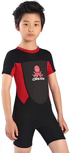 Cressi Unisex-Baby Smoby Shorty Wetsuit Neoprenanzug 2 mm für Kinder, Schwarz/Rot, 7/8 Jahre von Cressi