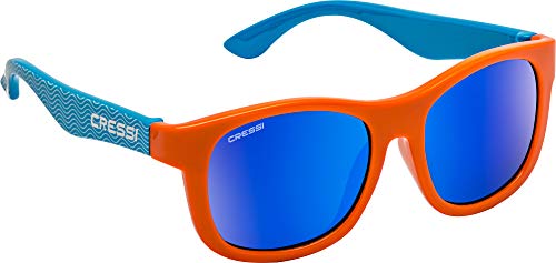 Cressi Unisex – Babys Teddy Sunglasses Polarisiert Kinder Sonnenbrille, Hellblau Wellen/Orange/Spiegelglas Blau, 3/5 Jahre von Cressi