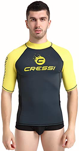 Cressi Unisex – Erwachsene Hydro Men’S Premium S.Sleeves Rash Guard Kurze Ärmel aus elastischem Stoff Mann UV-Schutz (UPF) 50+, Schwarz/Gelb, M von Cressi