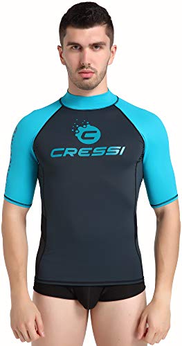 Cressi Unisex – Erwachsene Hydro Men’S Premium S.Sleeves Rash Guard Kurze Ärmel aus elastischem Stoff Mann UV-Schutz (UPF) 50+, Schwarz/Hellblau, XXXL von Cressi
