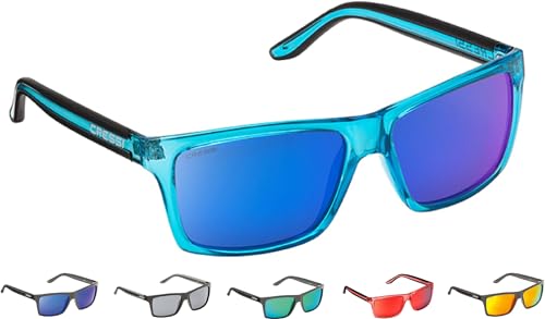 Cressi Unisex-Erwachsener Rio Sunglasses Premium Sport Sonnenbrille Polarisierte 100% UV-Schutz, Brillengestell Crystal Blau-Blau Verspiegelte Linsen, Einheitsgröße von Cressi