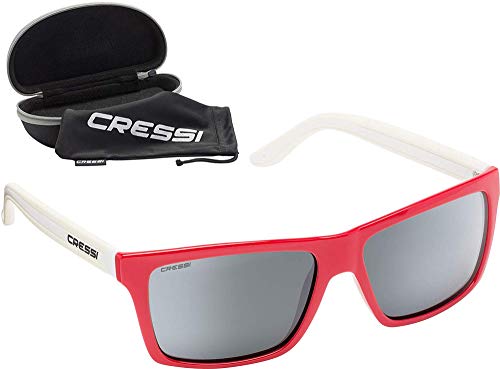 Cressi Unisex-Erwachsener Rio Sunglasses Premium Sport Sonnenbrille Polarisierte 100% UV-Schutz, Brillengestell Rot/Weiß-Silber Verspiegelte Linsen, Einheitsgröße von Cressi