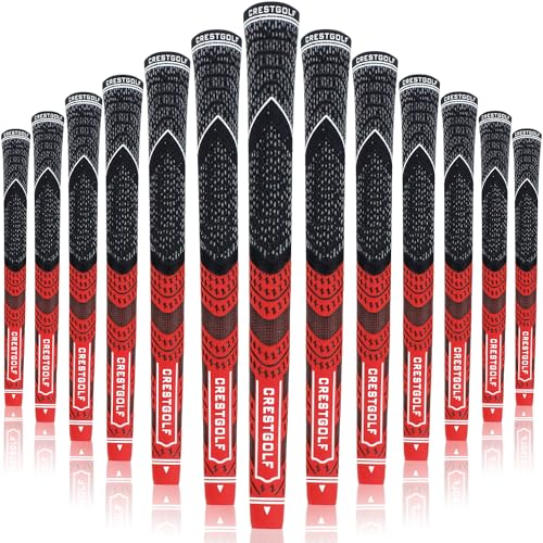CRESTGOLF Aktualisierte Multi-Compound-Golfgriffe für Golfschläger, Set mit 13 Stück, rutschfest, ökologische Baumwollgarn-Technologie, mittlere oder Standardgröße für Sie (Standardgröße, rot) CRESTGOLF Aktualisierte Multi-Compound-Golfgriffe für Golfschläger, Set mit 13 Stück, rutschfest, ökologische Baumwollgarn-Technologie, mittlere oder Standardgröße für Sie (Standardgröße, rot) von Crestgolf