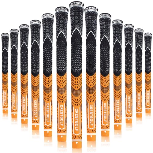 Crestgolf Aktualisierte Multi-Compound-Golfgriffe für Golfschläger, Set mit 13 Stück, mehr rutschfest, ökologische Baumwollgarn-Faden-Technologie,mittlere Größe-orange von Crestgolf