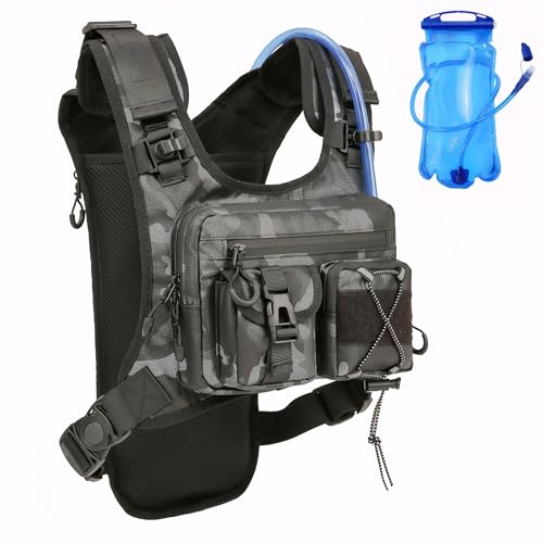 Criuage USA Original Patent Running Hydration Vest Rucksack, Leichte Brusttasche mit 2,0L Wasserblasentasche Daypack für Wandern Laufen Radfahren Rennen Marathon für Damen Herren (Camo, Standard) von Criuage