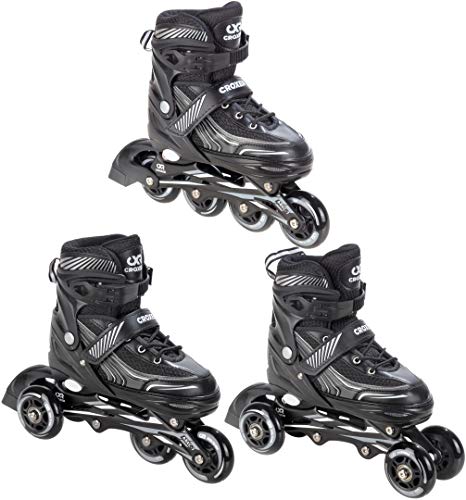 3in1 Inline Skates Inliner Triskates Rollschuhe Croxer Optima Black verstellbar (35-38(22cm-24cm)) von Croxer