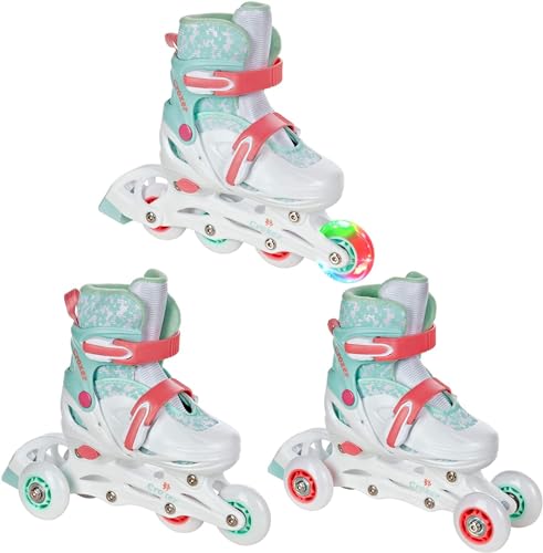 3in1 Kinder Inlineskates/Triskates/Rollschuhe Croxer Inez verstellbar mit LED leuchtendem Rad (34-37(20,5cm-23cm)) von Croxer