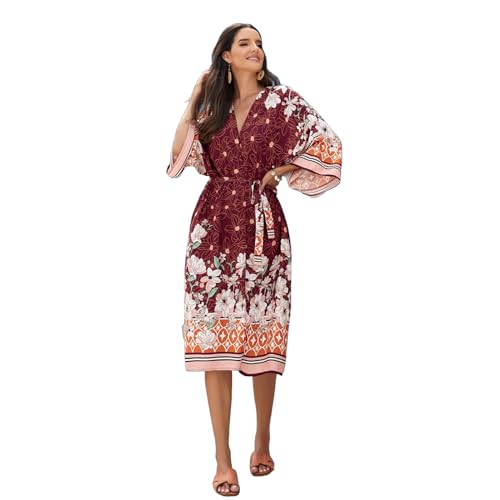 Csnbfiop Frauen Badeanzug Cover Up Ärmel Lose Kimono Strickjacken Gürtel Kleid von Csnbfiop