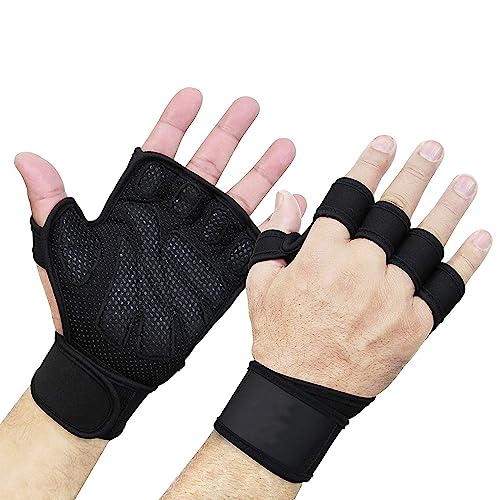 Csnbfiop Gewichtheber-Handschuhe mit Handgelenkstütze, Halbfinger, Fahrradhandschuhe, Fitnessstudio, Workout, Handschuhe für Klimmzüge, Fitness, hängen von Csnbfiop