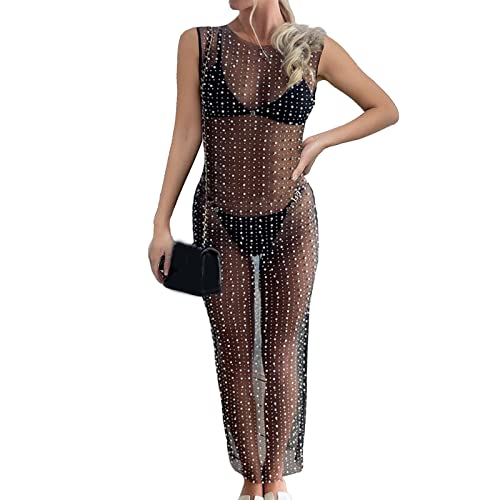 Csnbfiop Sexy Durchsichtiger Badeanzug Strandkleid Ärmellos Figurbetontes Kleid Vertuschung von Csnbfiop