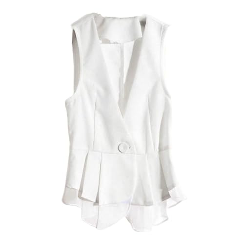 CuLtP Ärmelloser Blazer Für Damen, Weste Aus Chiffon Mit V Ausschnitt, Einfarbig, Lässig, Ärmellos, Strickjacke, Kurze Weste, Y2K Anzugweste, Sommermantel, Weiß, L CuLtP Ärmelloser Blazer Für Damen, Weste Aus Chiffon Mit V Ausschnitt, Einfarbig, Lässig, Ärmellos, Strickjacke, Kurze Weste, Y2K Anzugweste, Sommermantel, Weiß, L von CuLtP