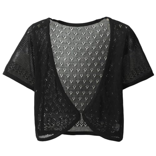 CuLtP Damen Häkel-Strick-Bolero-Achselzucken Mit Kurzen Flügelärmeln, Offenes Cardigan-Crop-Top, Mini-Bluse, Lässiges Sommer-Cardigan-Top, Dünne Damen-Bolero-Cardigans Zum Überziehen, Schwarz, S CuLtP Damen Häkel-Strick-Bolero-Achselzucken Mit Kurzen Flügelärmeln, Offenes Cardigan-Crop-Top, Mini-Bluse, Lässiges Sommer-Cardigan-Top, Dünne Damen-Bolero-Cardigans Zum Überziehen, Schwarz, S von CuLtP