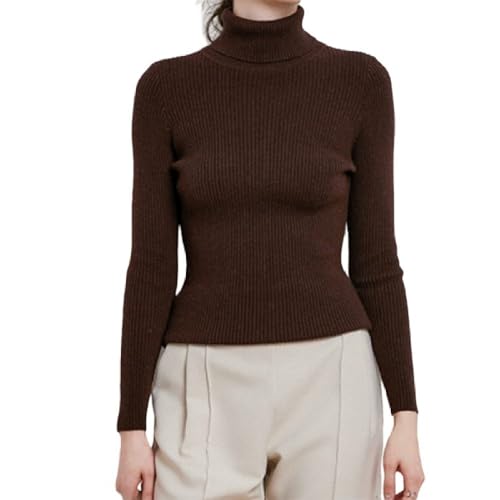 CuLtP Damen Slim Fit Leicht Langarm Rollkragenpullover, Gerippter Strickpullover, Pullover, Pullover, Damen Langarm Strickpullover, Warm, Braun, M CuLtP Damen Slim Fit Leicht Langarm Rollkragenpullover, Gerippter Strickpullover, Pullover, Pullover, Damen Langarm Strickpullover, Warm, Braun, M von CuLtP