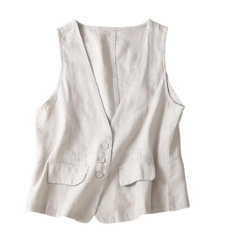 CuLtP Leichte Damen-Leinenweste, Blazer Mit V-Ausschnitt Und Knöpfen, Lässige, Lockere Passform, Leichte, Ärmellose Anzugjacke, Strickjacke Mit Offener Vorderseite, Beige, M CuLtP Leichte Damen-Leinenweste, Blazer Mit V-Ausschnitt Und Knöpfen, Lässige, Lockere Passform, Leichte, Ärmellose Anzugjacke, Strickjacke Mit Offener Vorderseite, Beige, M von CuLtP