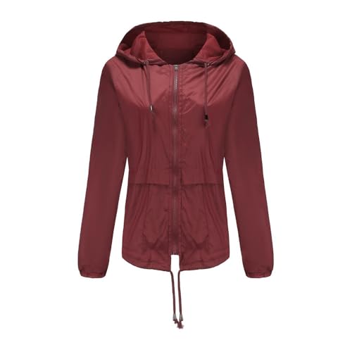 CuLtP Leichte wasserdichte Damenjacke, wasserdichte Damen Regenjacke Mit Kapuze, Lässige Windjacke, Klassische Oberbekleidung Mit Taschen, Geeignet Zum Wandern Im Freien, Weinrot, M CuLtP Leichte wasserdichte Damenjacke, wasserdichte Damen Regenjacke Mit Kapuze, Lässige Windjacke, Klassische Oberbekleidung Mit Taschen, Geeignet Zum Wandern Im Freien, Weinrot, M von CuLtP