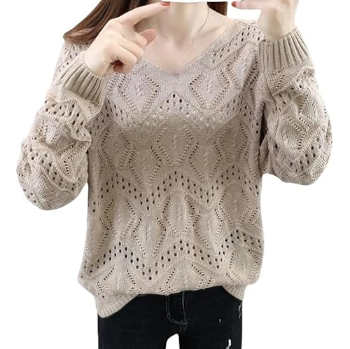 CuLtP Offener Strickpullover Für Damen, V-Ausschnitt, Lange Ärmel, Leichte Pullover, Gehäkelter Strandpullover, Lockere, Übergroße Pullover-Strickpullover-Oberteile Für Damen, Khaki, M CuLtP Offener Strickpullover Für Damen, V-Ausschnitt, Lange Ärmel, Leichte Pullover, Gehäkelter Strandpullover, Lockere, Übergroße Pullover-Strickpullover-Oberteile Für Damen, Khaki, M von CuLtP
