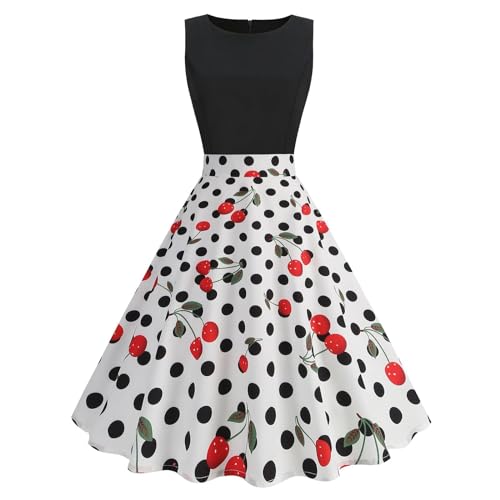 1950er Kleider Damen, Swing Rockabilly Kleider Damen 60er Jahre Vintage Polka Dots Coctailkleid Mode 50er Jahre Festlich Knielang Kleid Ärmellos Tunika Partykleid Ballkleid Faschingskostüme von Cubinest