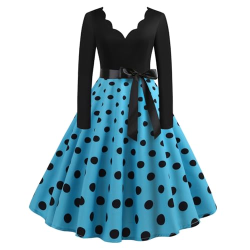 50er Jahre Kostüme, Rockabilly Kleider Damen 50er 60er Jahre Kurzarm Polka Dots Coctailkleid Vintage Swing Fashion Kleider Hochzeit Festlich Knielang Kleid Tunika Partykleid Ballkleid Faschingskostüme von Cubinest