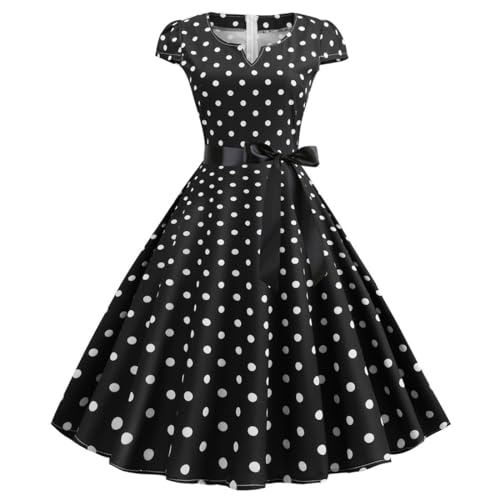 60er Jahre Kleider Damen, Rockabilly Kleider Damen 50er 60er Jahre Polka Dots Swing Vintage Coctailkleid Hochzeit Festlich Knielang Kleid Kurzarm Tunika Partykleid Ballkleid Faschingskostüme von Cubinest