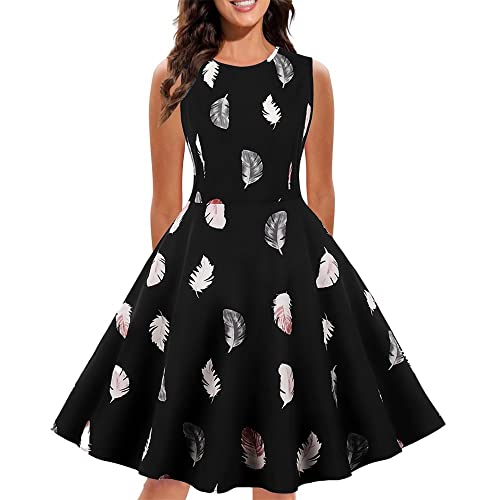 60er Jahre Kostüm, Swing Rockabilly Kleider Damen 60er Jahre Vintage Polka Dots Coctailkleid Mode 50er Jahre Festlich Knielang Kleid Ärmellos Tunika Partykleid Ballkleid Faschingskostüme von Cubinest