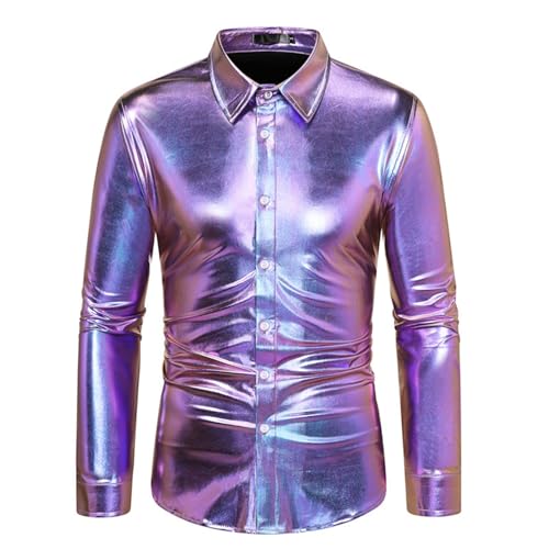 70Er Jahre Hemd, Wetlook Männer, Glitzer Hemd Herren Metallic Langarmshirt Glänzend Shirt Pailletten T-Shirt Festival Oberteil Party Bluse Top Nachtclub T-Shirts Karneval Kostüm 70er 80er Disco Silves von Cubinest