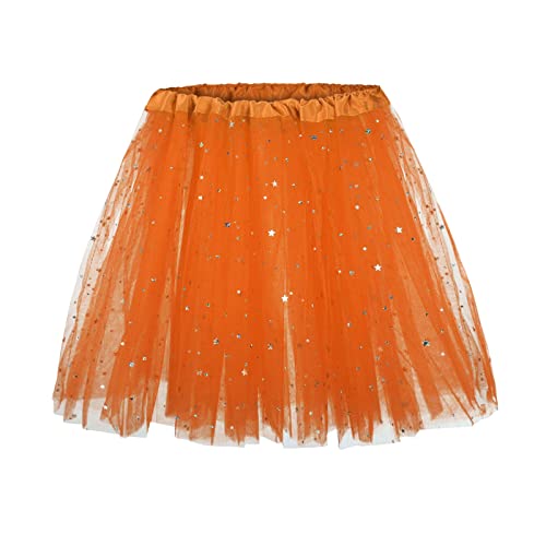 Aperol Kostüm Damen Tüllrock Tütü Damen Orange Orangener Tüllrock, Tüllrock Damen Puffy Fasching Petticoat - Ballett Hohe Taille Tutu Röcke Party Kurz Faschingskostüme Unterrock Tüll Rock Karneval A L von Cubinest