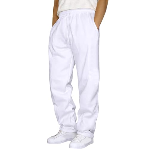 Baggy Weite Jogginghose Trainingshose Herren Sport Hosen Gym Hose Männer Sporthose Freizeithose Lang für Herren Activewear Fitness-Bekleidung,01 Weiß,XL von Cubinest