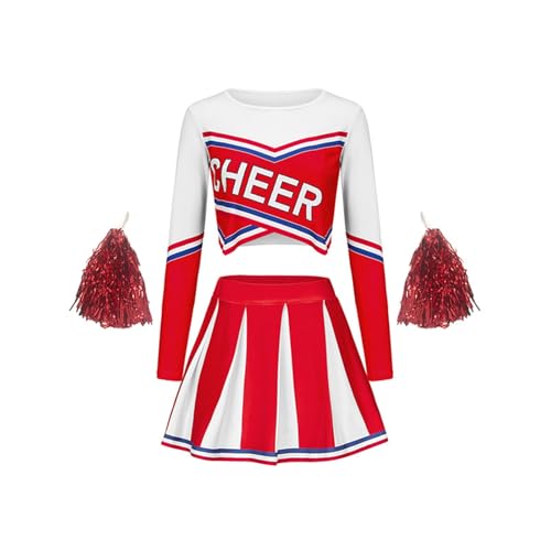 Ballerina Kostüm, Cheerleaderkostüm Damen Cheerleadering Outfit Mädchen, Cheerleader Uniform Kleid, Kostüme für Erwachsene, Cheer Outfit Fasching Party Halloween Kostüm Kleid mit Pompoms, Karneval, Mo von Cubinest