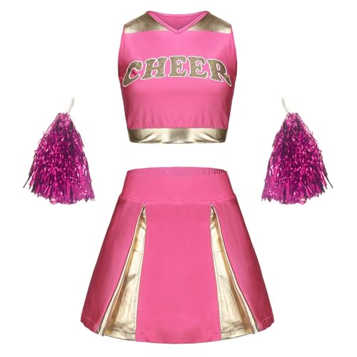 Cheerleader Kostüm, Kinder Mädchen, Cheerleader Kostüm Kinder, Cheerleadering Outfit Mädchen, Kinderkostüm Cheerleader Uniform Kleid, Kinder Cheer Outfit mit Pompoms, für Karneval Halloween, Fasching, von Cubinest