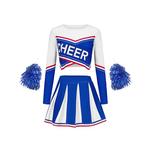 Cheerleader Kostüm Damen Blau, Ballerina, Cheerleaderkostüm Damen Cheerleadering Outfit Mädchen, Cheerleader Uniform Kleid, Kostüme für Erwachsene, Cheer Outfit Fasching Party Halloween Kostüm Kleid M von Cubinest