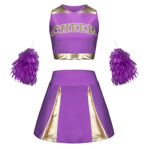 Cheerleader Kostüm Kinder, Jungen, Cheerleadering Outfit Mädchen, Cheerleader Kostüm Kinder, Kinderkostüm Cheerleader Uniform Kleid, Kinder Cheer Outfit mit Pompoms, für Karneval Halloween, Fasching, von Cubinest