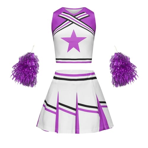 Cheerleader Kostüm Mädchen, Kinder Faschingskostüme, Cheerleadering Outfit Mädchen, Cheerleader Kostüm Kinder, Kinderkostüm Cheerleader Uniform Kleid, Kinder Cheer Outfit mit Pompoms, für Karneval Hal von Cubinest