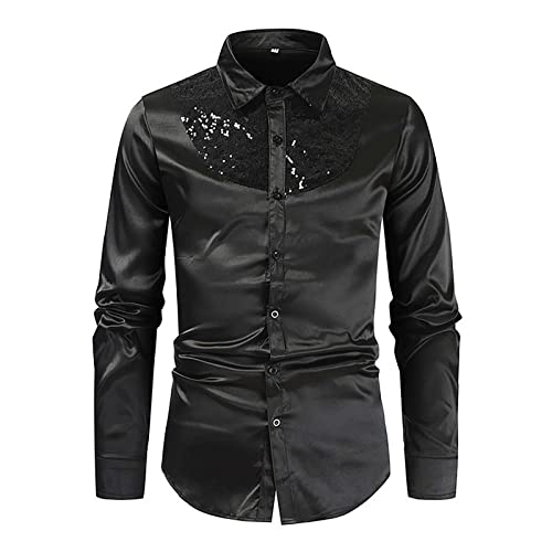 Fasching Disco, Glitzer Kostüm Herren, Pailletten Hemd Herren Metallic Langarmshirt Glänzend Shirt Glitzer T-Shirt Festival Oberteil Party Bluse Top Nachtclub T-Shirts Karneval Kostüm 70er 80er Disco von Cubinest