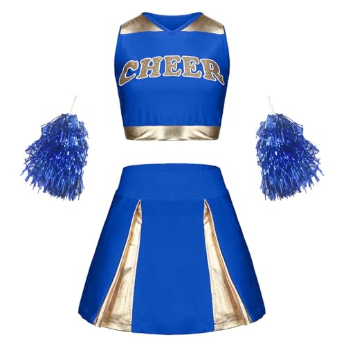 Faschingskostüm Junge, Cheerleader Kostüm Mädchen, Cheerleader Kostüm Kinder, Cheerleadering Outfit Mädchen, Kinderkostüm Cheerleader Uniform Kleid, Kinder Cheer Outfit mit Pompoms, für Karneval Hallo von Cubinest