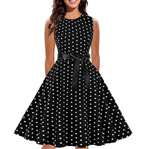 Faschingskostüme Damen Grosse Grössen, Rockabilly Kleider Damen 50er 60er Jahre Ärmellos Polka Dots Vintage Swing Coctailkleid Festlich Knielang Kleid Tunika Partykleid Ballkleid Faschingskostüme von Cubinest