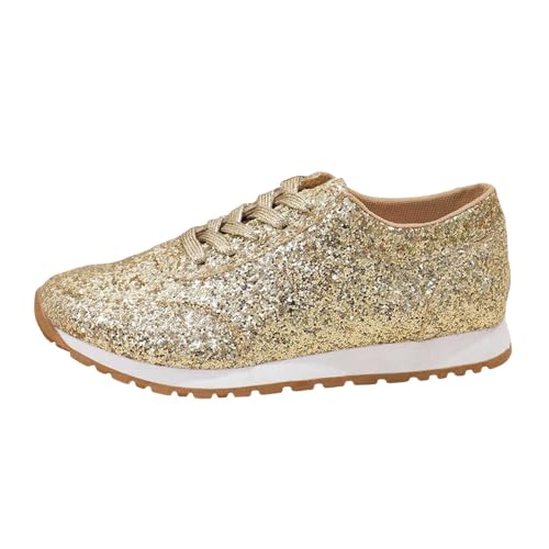 Goldene Schuhe Damen, Goldene Schuhe Damen, Glitzer Schuhe Damen Pailletten Strass Sneaker Elegant und Bequem Turnschuhe Outdoor Sportschuhe Italienische Slip On Laufschuhe Karneval Festliche Glänzend von Cubinest